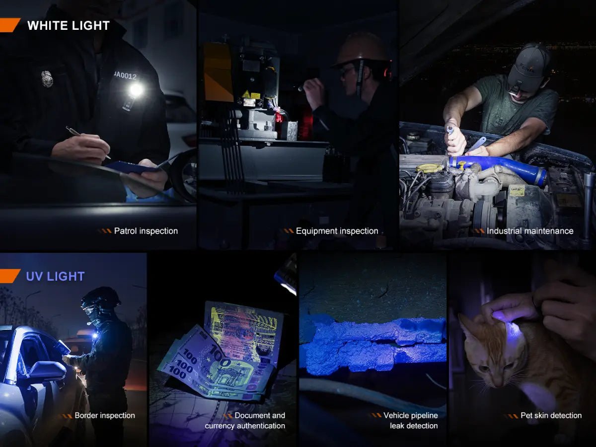 Fenix SW05R Multipurpose Clip - On Light with Red or UV Output, EDC Flashlight, Fenix Store, UV Light Green at Festive Water Paddlesports