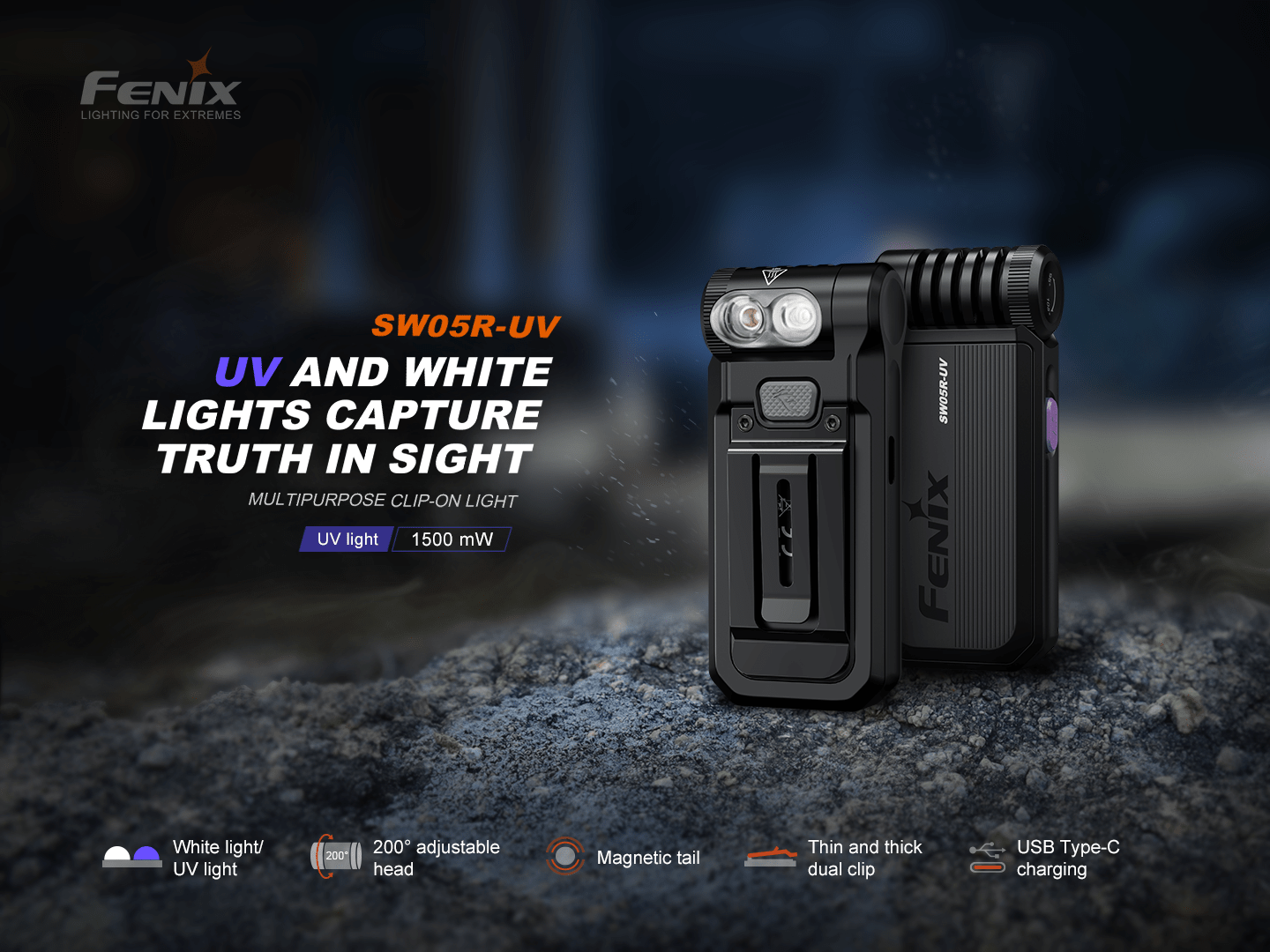 Fenix SW05R Multipurpose Clip - On Light with Red or UV Output, EDC Flashlight, Fenix Store, UV Light Green at Festive Water Paddlesports