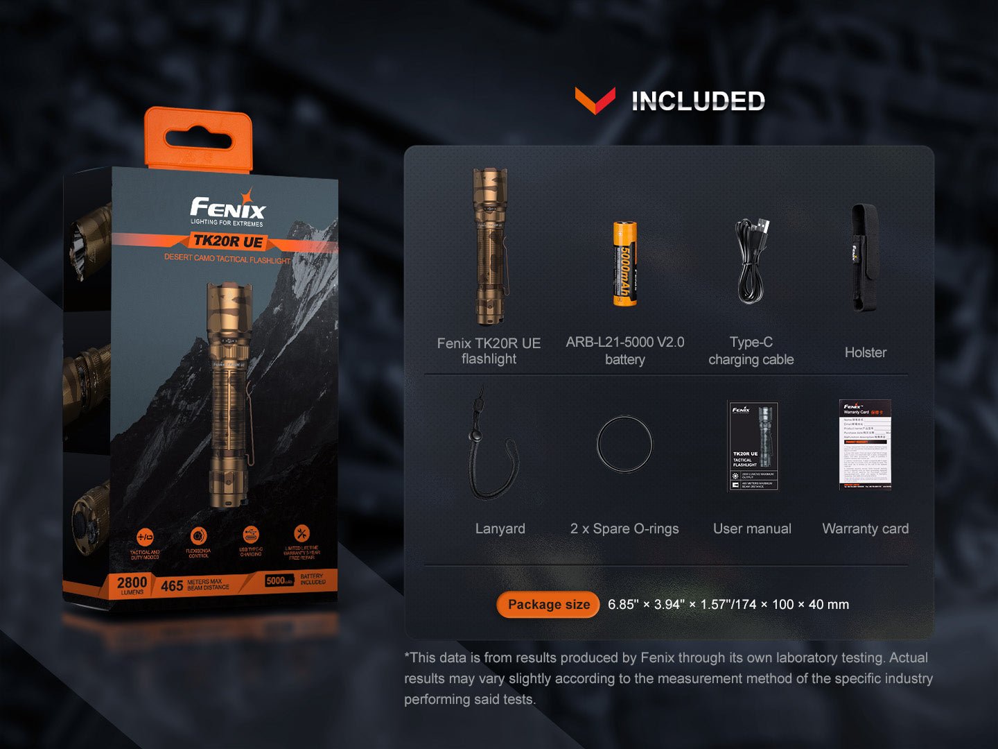 Fenix TK20R UE Tactical LED Flashlight - 2800 Lumens, Tactical Flashlight, Fenix Store, Desert Camo at Festive Water Paddlesports