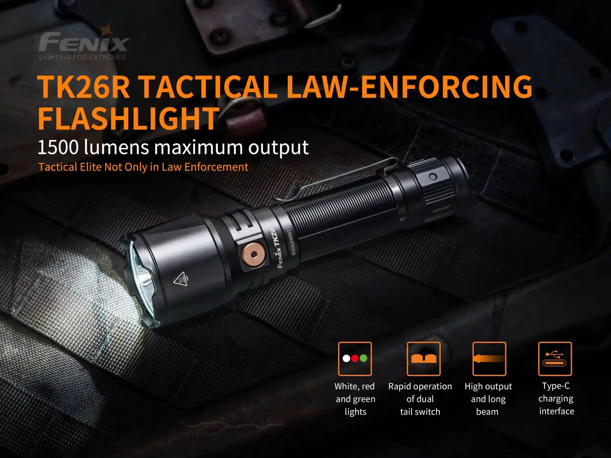 Fenix TK26R Tactical LED Flashlight - 1500 Lumens, Tactical Flashlight, Fenix Store, at Festive Water Paddlesports