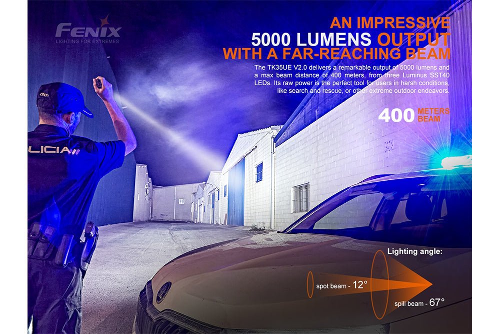 Fenix TK35UE V2.0 Flashlight - 5000 Lumens, Tactical Flashlight, Fenix Store, at Festive Water Paddlesports