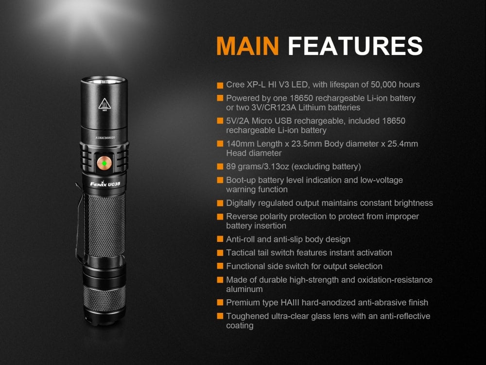 Fenix UC35 V2.0 LED Rechargeable EDC Flashlight, Rechargeable Flashlight, Fenix Store, at Festive Water Paddlesports