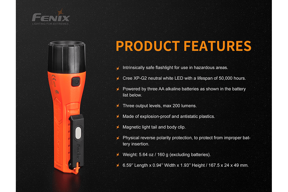 Fenix WF11E Intrinsically Safe Flashlight, Work Flashlight, Fenix Store, at Festive Water Paddlesports