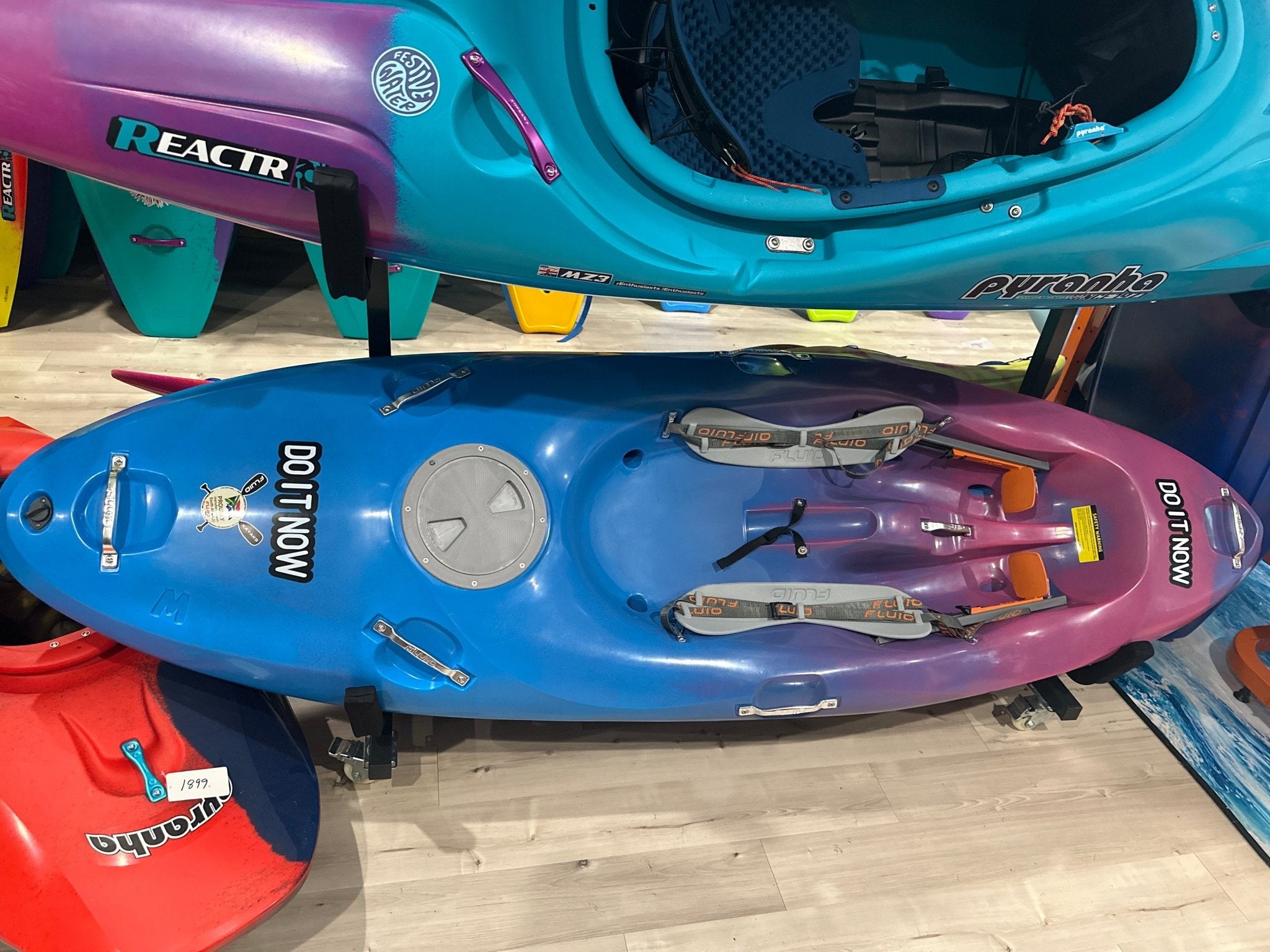 Fluid Do-It-Now Whitewater Kayak, Whitewater Kayak, Fluid Kayaks, SM Blue/Pink at Festive Water Paddlesports