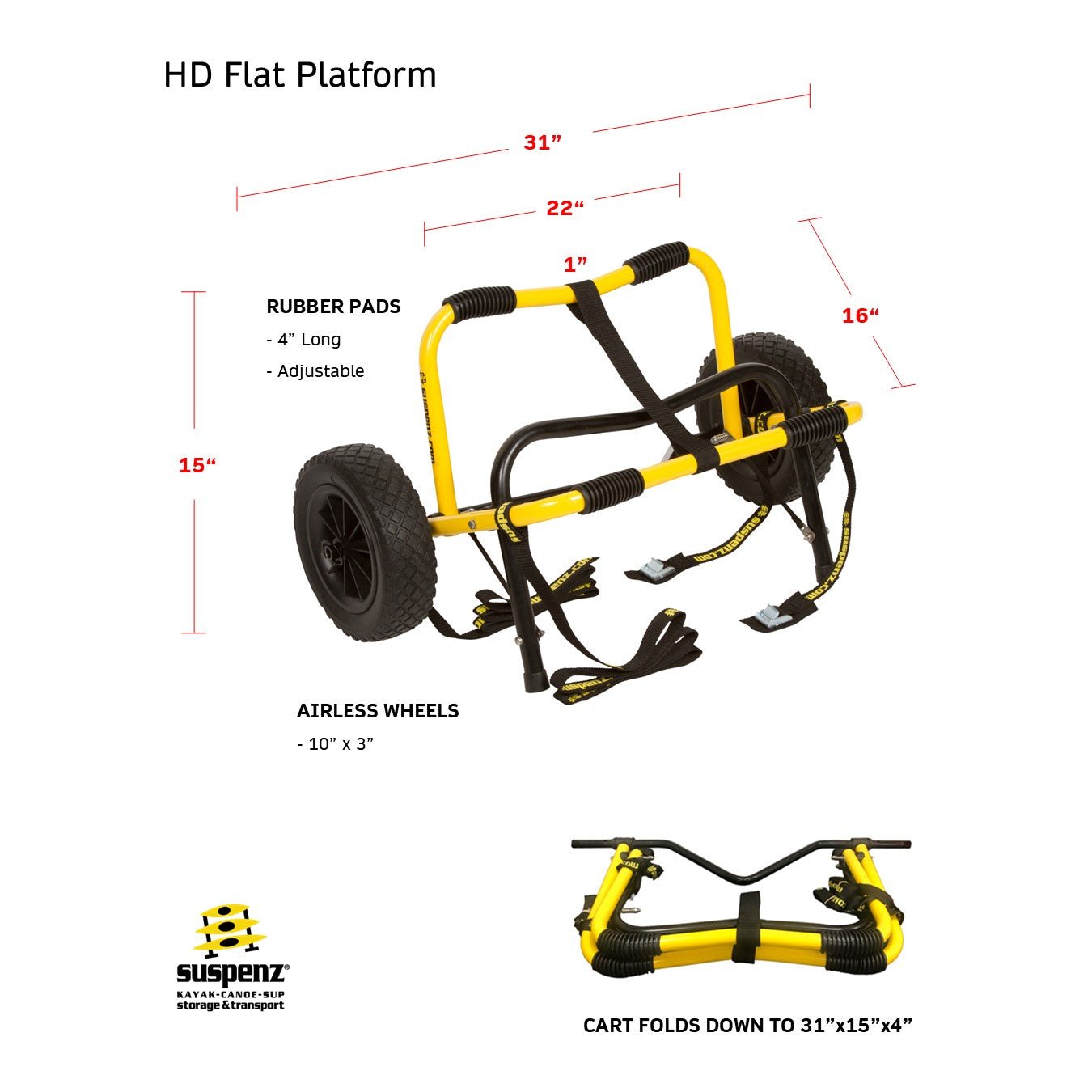 Heavy Duty Airless Cart (Mid - V™ & Flat Platform), Carts, Suspenz, Flat Platform at Festive Water Paddlesports