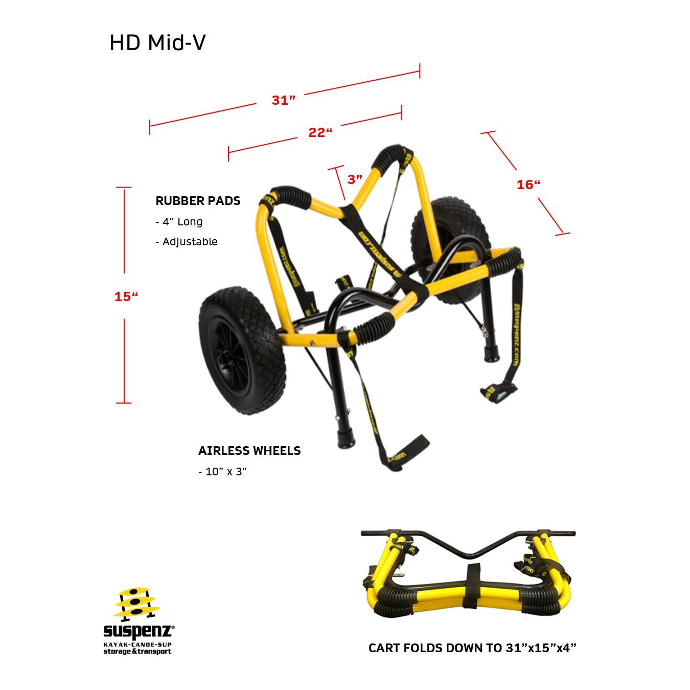 Heavy Duty Airless Cart (Mid - V™ & Flat Platform), Carts, Suspenz, Flat Platform at Festive Water Paddlesports