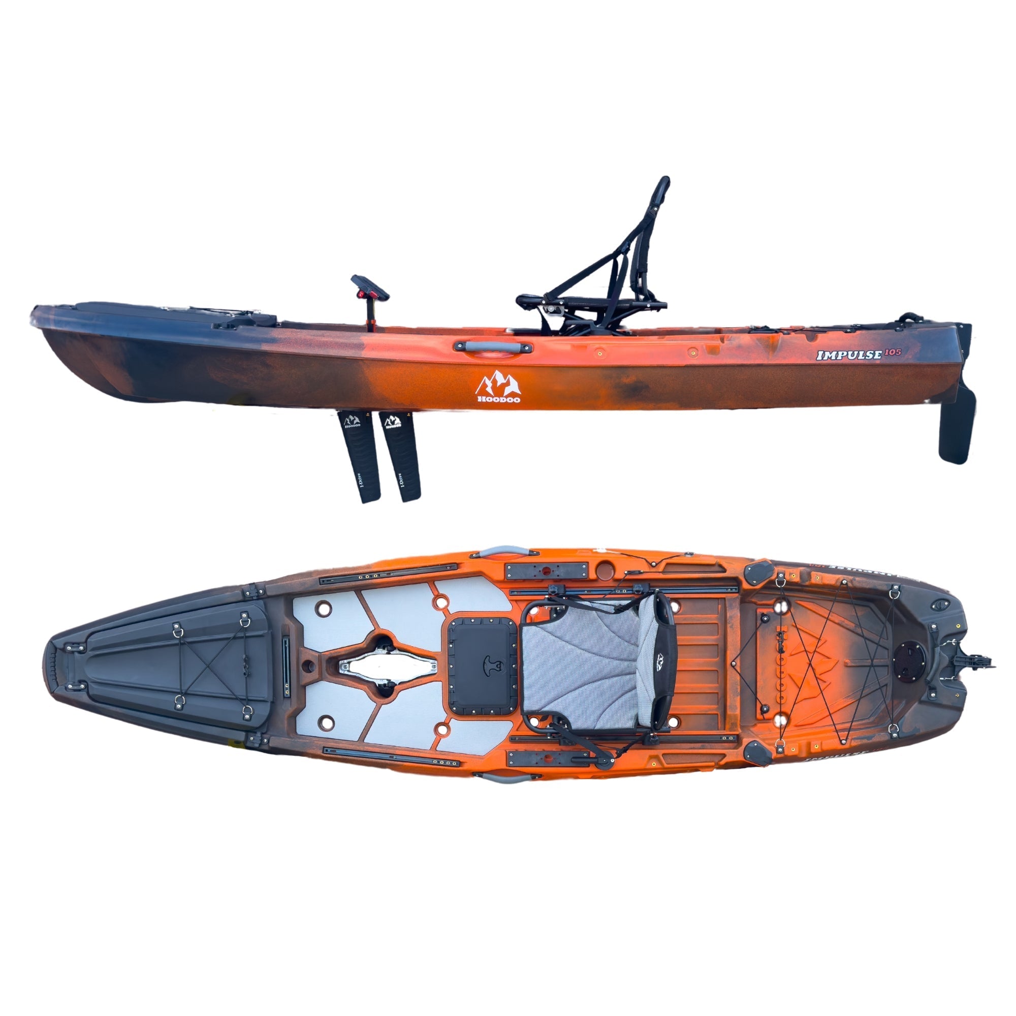 Hoodoo Impulse 105 Fin Drive Kayak, Kayak, Hoodoo Sports, Fin Drive Molten Lava at Festive Water Paddlesports