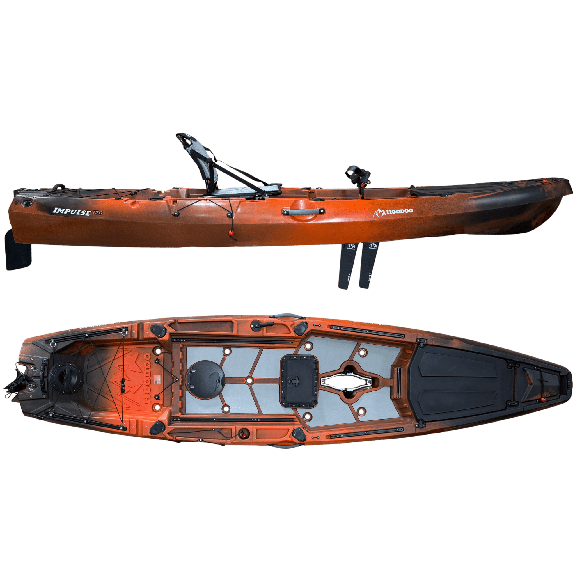 Hoodoo Impulse 120 Fin Drive Kayak, Kayak, Hoodoo Sports, Fin Drive Molten Lava at Festive Water Paddlesports
