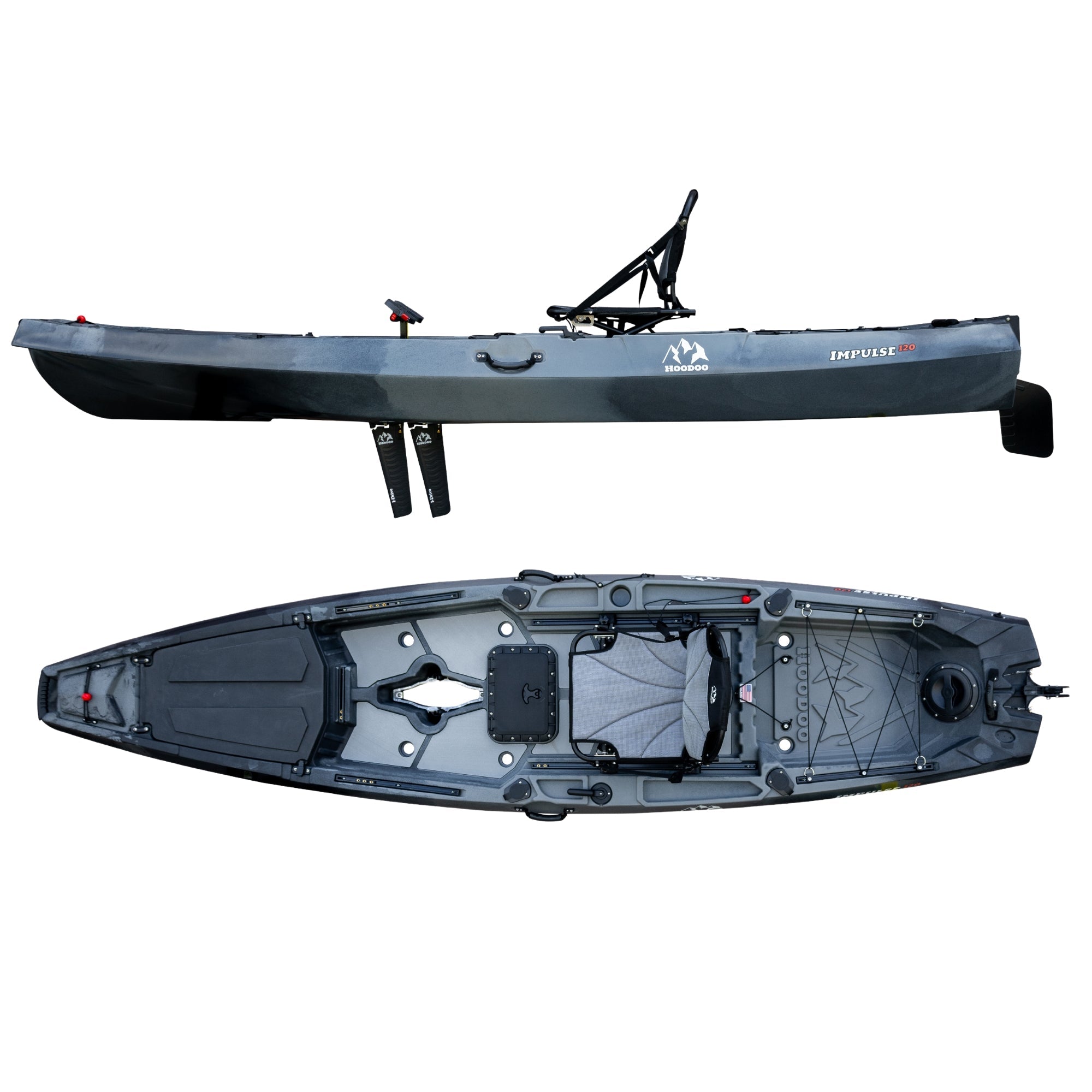 Hoodoo Impulse 120 Fin Drive Kayak, Kayak, Hoodoo Sports, Fin Drive Slate at Festive Water Paddlesports