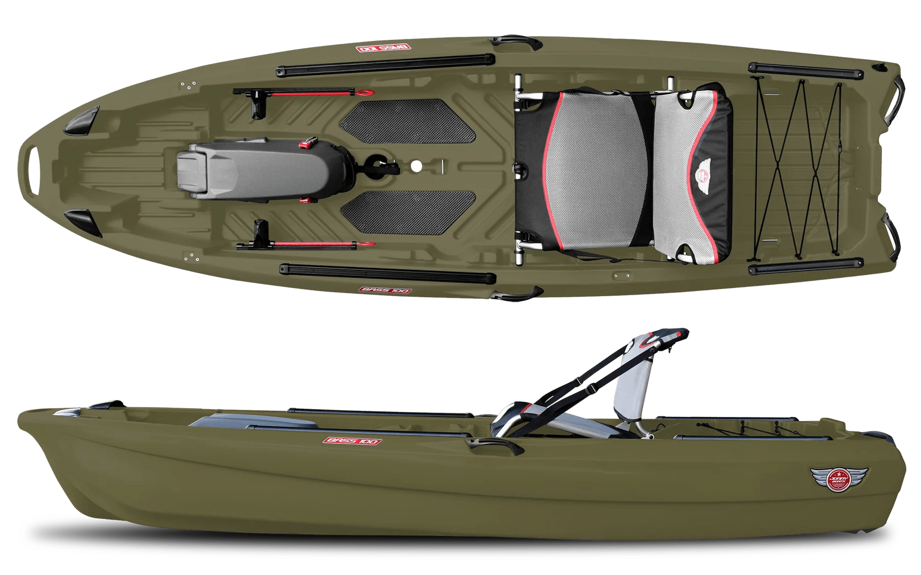 Jonny Boats Bass 100, Fishing Kayak, FeelFree, Army Green, , at Festive Water Paddlesports