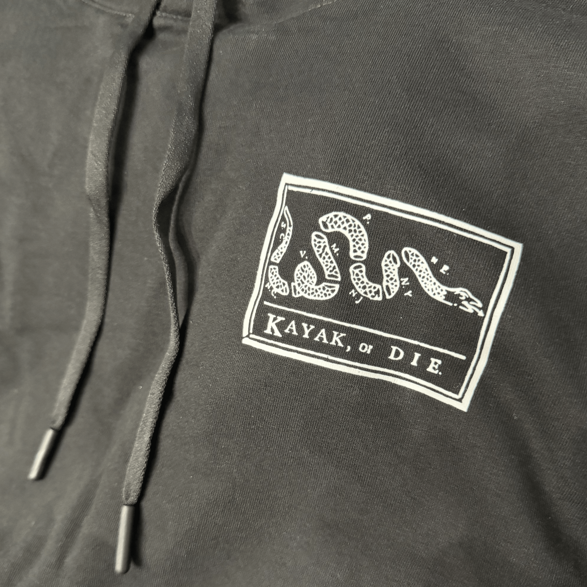 K,orD. HOODIE LEFT CHEST, Hoodie, Kayak, or Die™, Smoke S at Festive Water Paddlesports