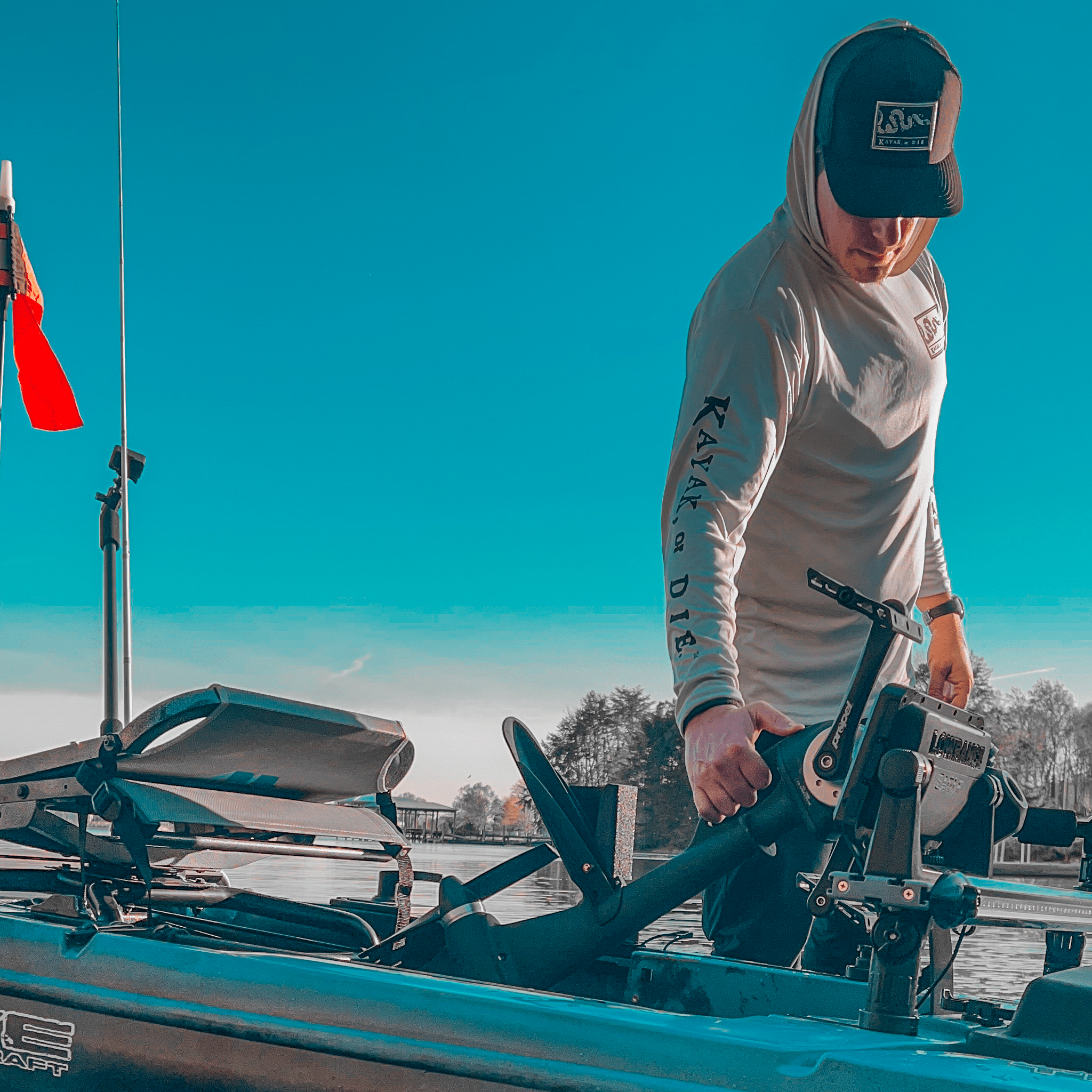 K,orD. LONG SLEEVE PERFORMANCE HOODIE, Hoodie, Kayak, or Die™, S at Festive Water Paddlesports