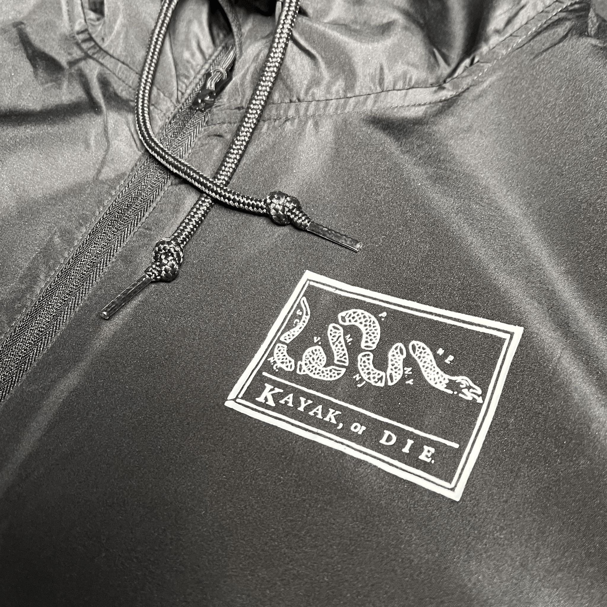 K,orD. PULLOVER HOODED WINDBREAKER, Hoodie, Kayak, or Die™, Black Richardson 112FP S at Festive Water Paddlesports