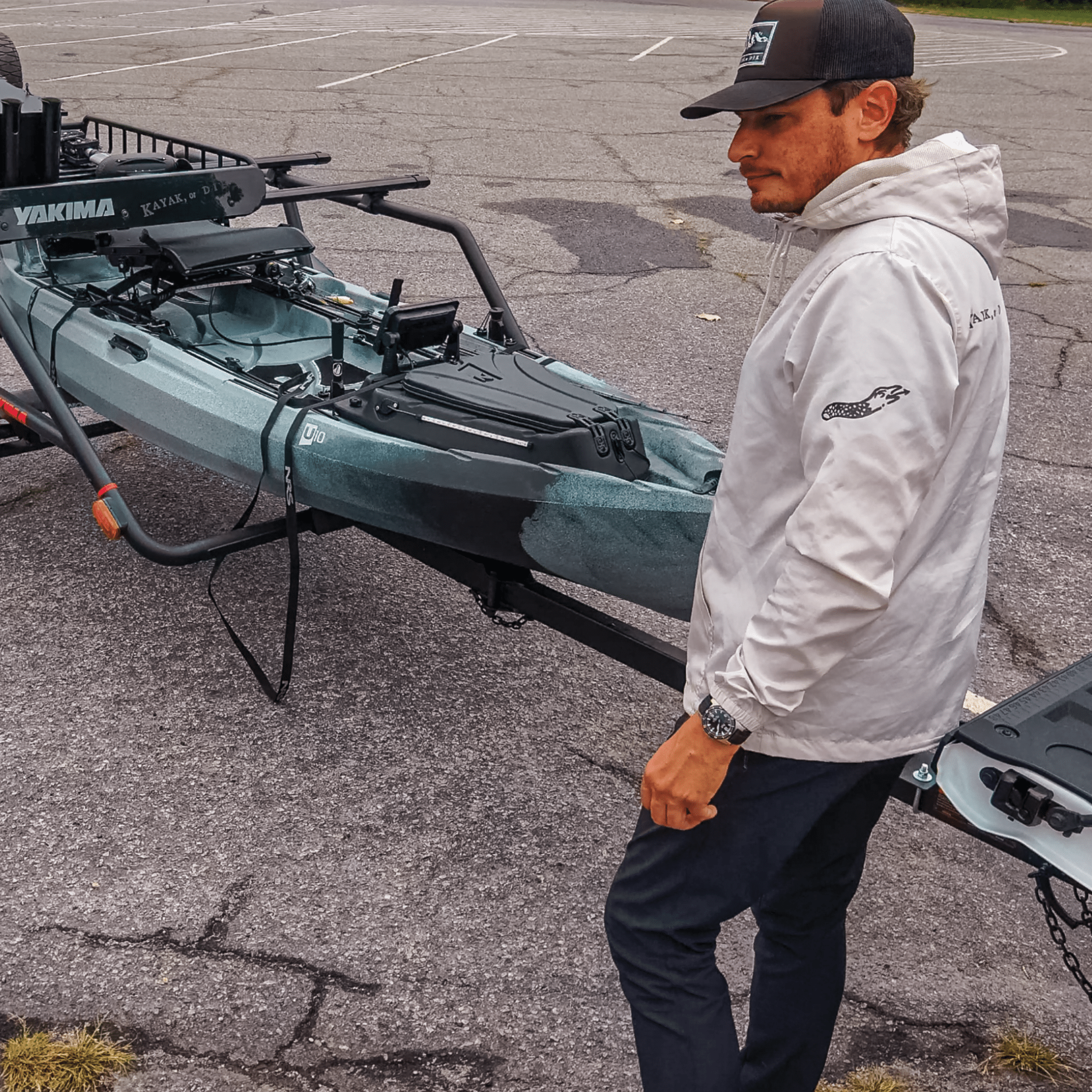 K,orD. PULLOVER HOODED WINDBREAKER, Hoodie, Kayak, or Die™, Smoke M at Festive Water Paddlesports