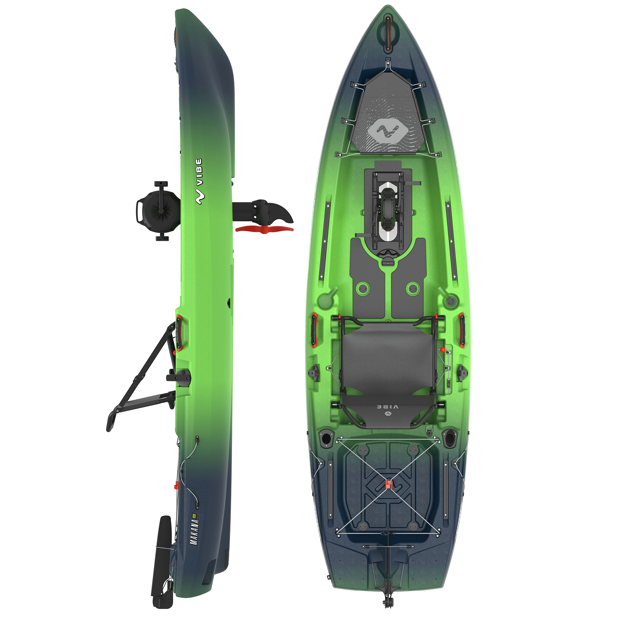 Makana 100, Fishing Kayak, Vibe Kayaks, Surge green Impulse Drive at Festive Water Paddlesports