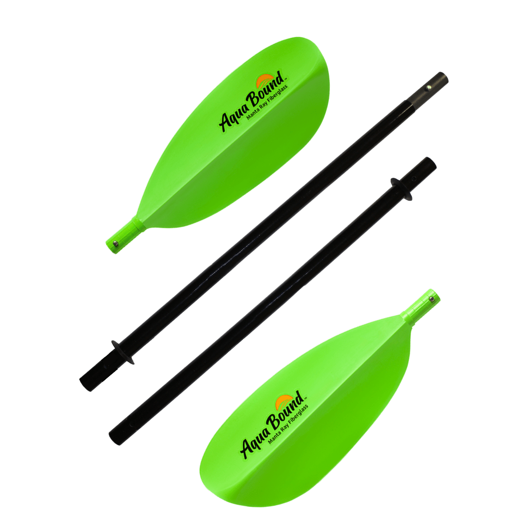 Manta Ray Fiberglass 4-Piece Snap-Button Kayak Paddle, Kayak Paddle, Aqua Bound, 200 cm Electric Green at Festive Water Paddlesports