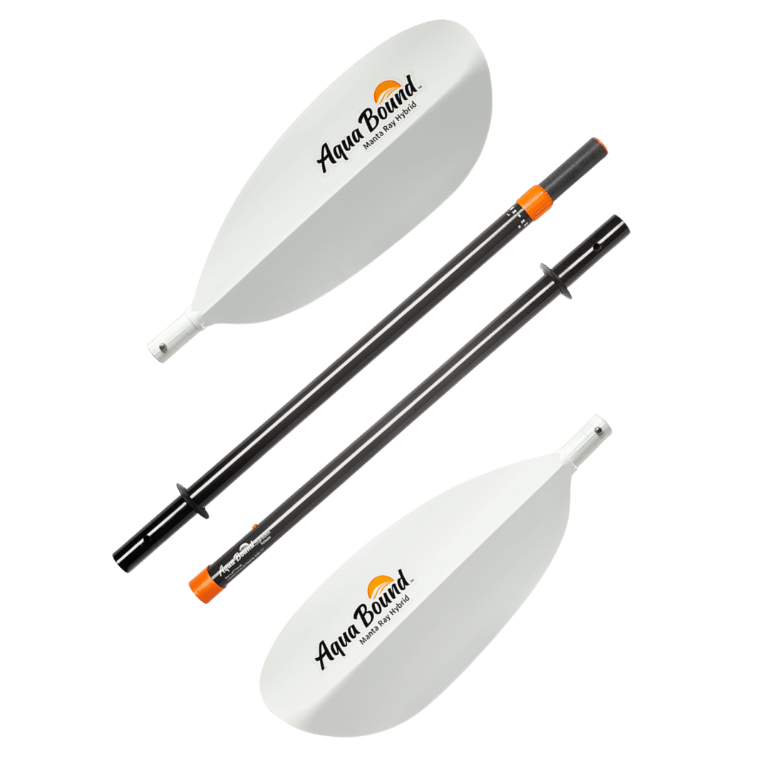 Manta Ray Hybrid 4-Piece Posi-Lok™ Kayak Paddle, Kayak Paddle, Aqua Bound, 200 cm White at Festive Water Paddlesports