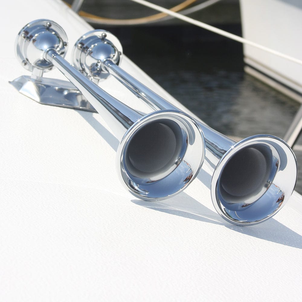 Marinco 12V Chrome Plated Dual Trumpet Air Horn [10106], Horns, Marinco, , , at Festive Water Paddlesports