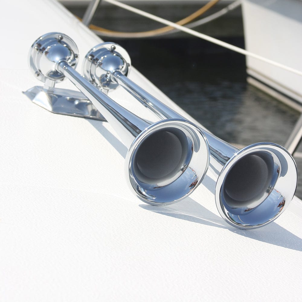 Marinco 24V Chrome Plated Dual Trumpet Air Horn [10624], Horns, Marinco, , , at Festive Water Paddlesports