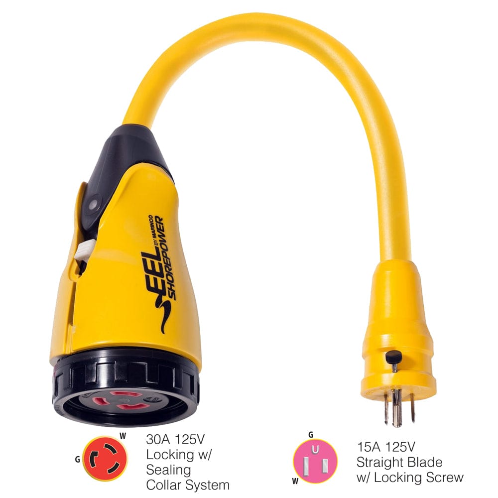 Marinco P15 - 30 EEL 30A - 125V Female to 15A - 125V Male Pigtail Adapter - Yellow [P15 - 30], Shore Power, Marinco, , , at Festive Water Paddlesports
