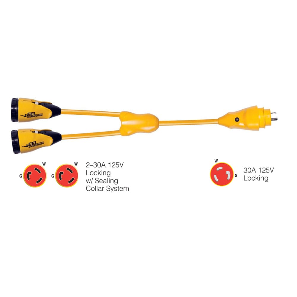 Marinco Y30 - 2 - 30 EEL (2)30A - 125V Female to (1)30A - 125V Male "Y" Adapter - Yellow [Y30 - 2 - 30], Shore Power, Marinco, , , at Festive Water Paddlesports