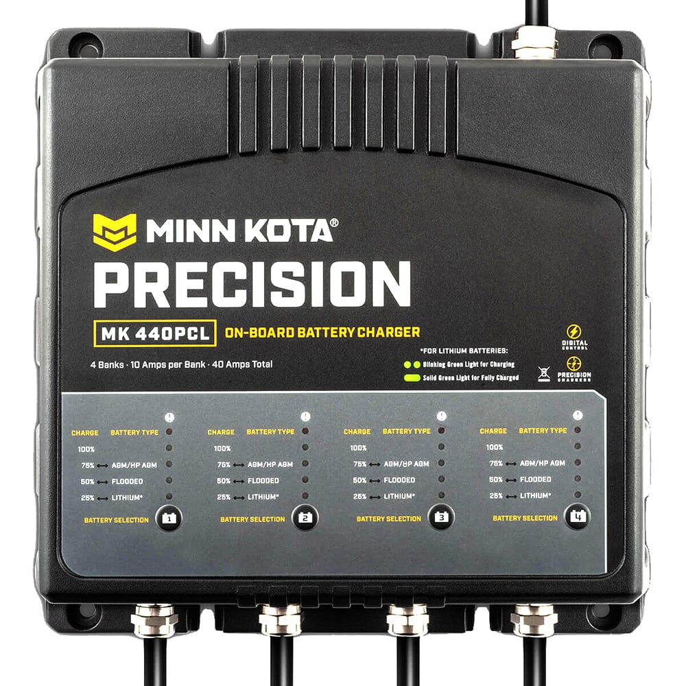Minn Kota On - Board Precision Charger MK - 440 PCL 4 Bank x 10 AMP LI Optimized Charger [1834401], Battery Chargers, Minn Kota, , , at Festive Water Paddlesports