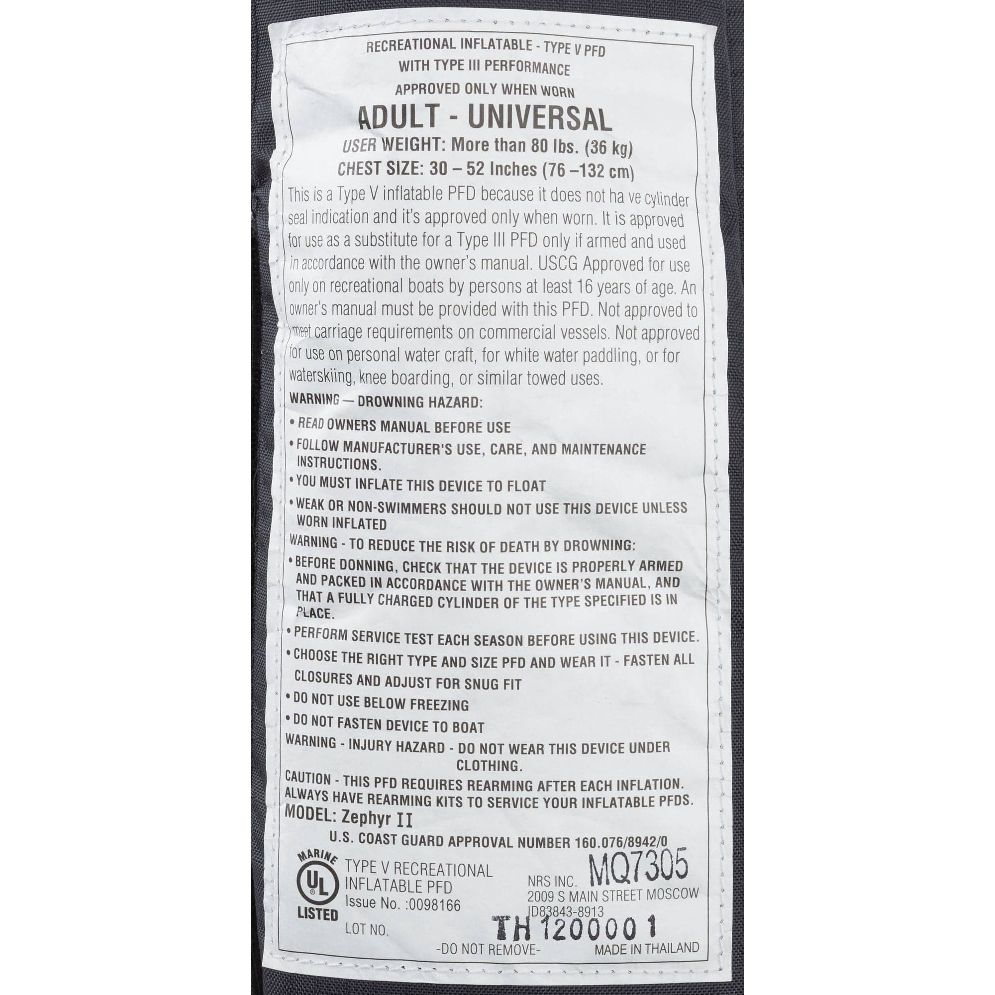 NRS Zephyr Inflatable PFD, Inflatable PFD, NRS, Black, , at Festive Water Paddlesports