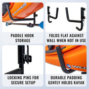 Ozarks Swivel Kayak Rack | Holds 100 lbs, Wall Mounted, StoreYourBoard, , , at Festive Water Paddlesports