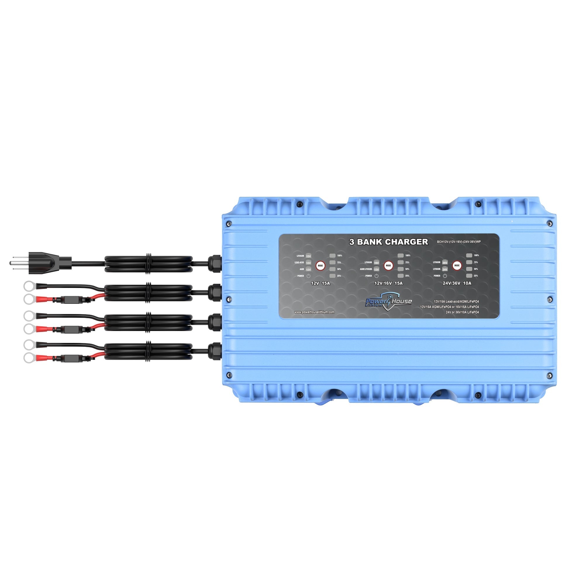 PowerHouse Lithium 12V - (12V - 16V) - (24V - 36V)WP 3 - Bank Waterproof Battery Charger, , PHL, at Festive Water Paddlesports