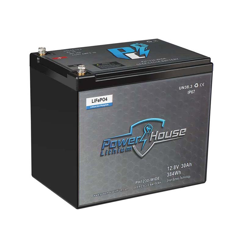PowerHouse Lithium 12V 30Ah Deep Cycle Battery (Wide), DEEP CYCLE BATTERY, PHL, at Festive Water Paddlesports