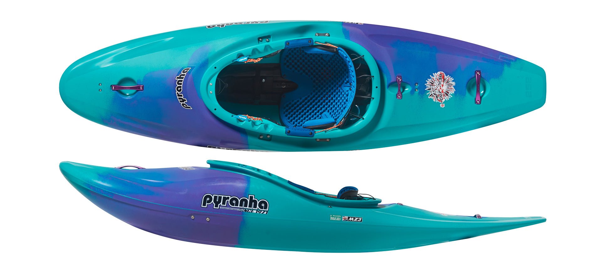 Pyranha Firecracker Whitewater Kayak W/ Elite Outfitting, Whitewater Kayak, Pyranha, Purple Mint 232 at Festive Water Paddlesports