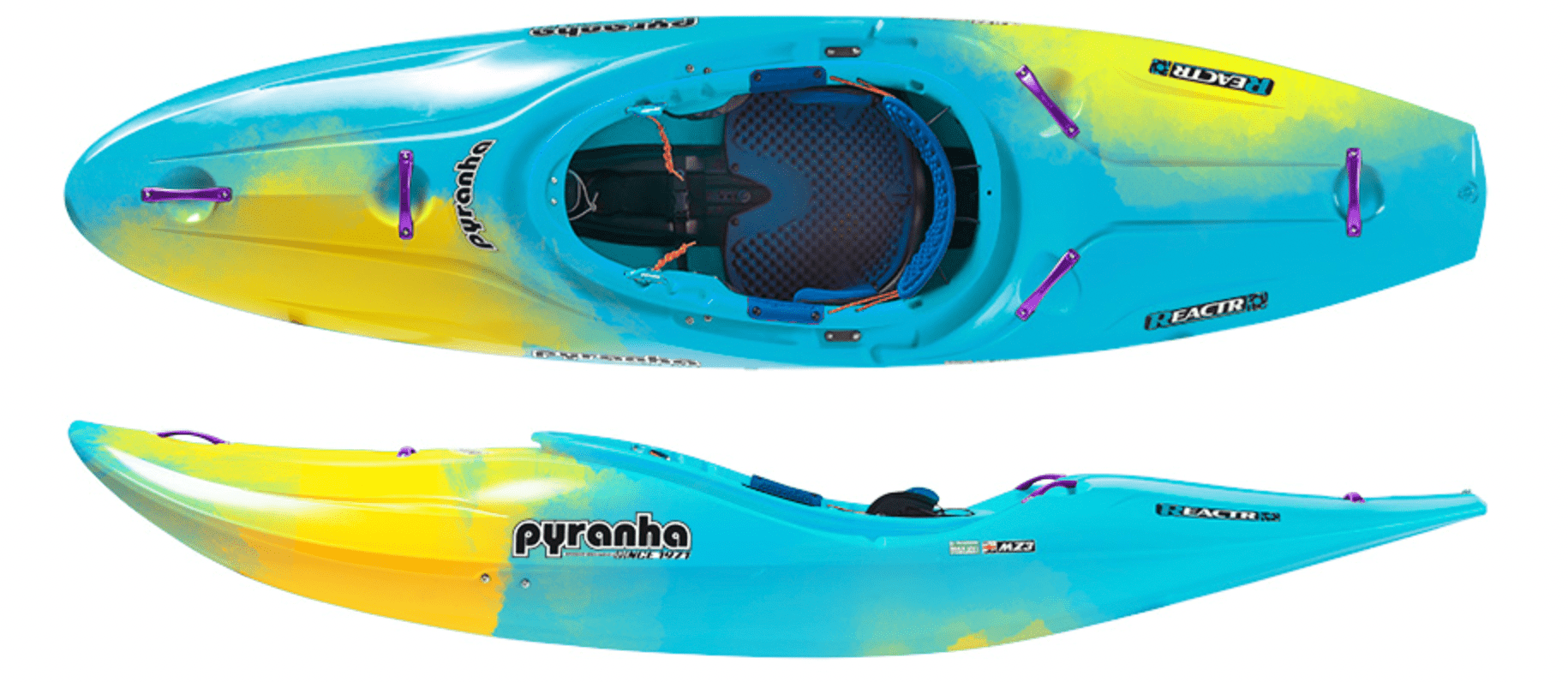 Pyranha ReactR Whitewater Kayak, Whitewater Kayak, Pyranha, Large, Blue and Yellow, at Festive Water Paddlesports