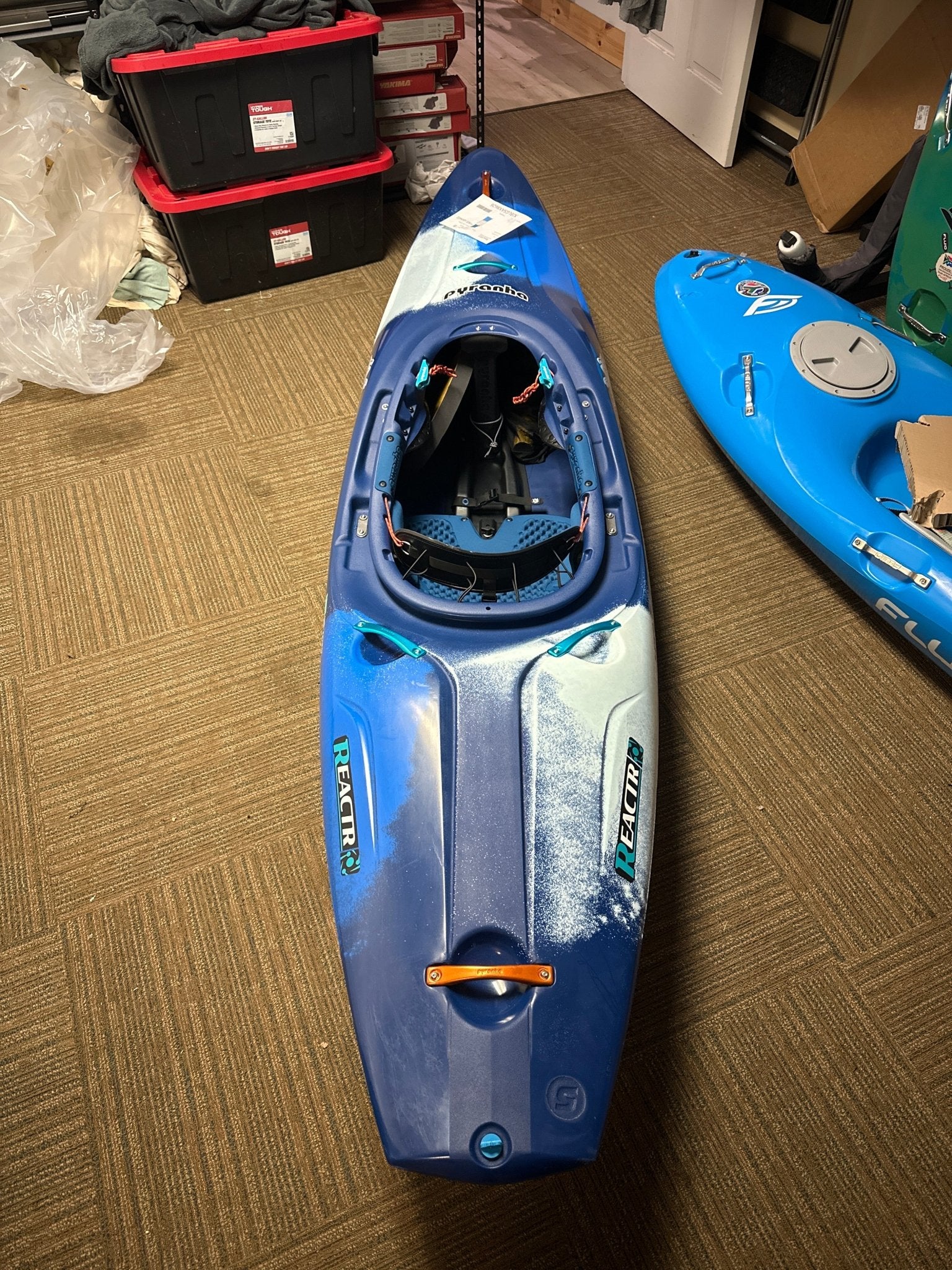 Pyranha ReactR Whitewater Kayak, Whitewater Kayak, Pyranha, Large Custom Navy blue and White at Festive Water Paddlesports