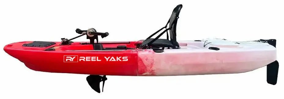 Raider 9.5ft Propeller Drive Modular Fishing Kayak, Fishing Kayak, ReelYaks, Red White Black in 1 - 2 weeks at Festive Water Paddlesports