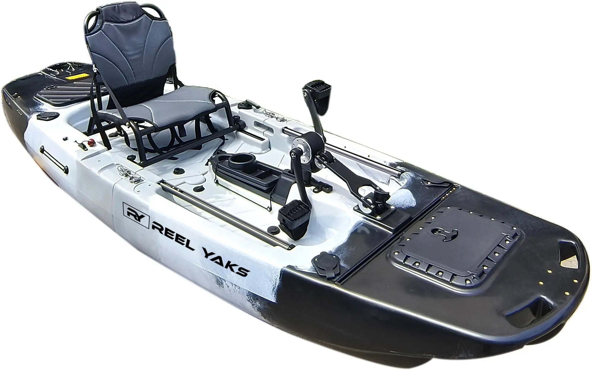 Raider 9.5ft Propeller Drive Modular Fishing Kayak, Fishing Kayak, ReelYaks, Red White Black in 1 - 2 weeks at Festive Water Paddlesports
