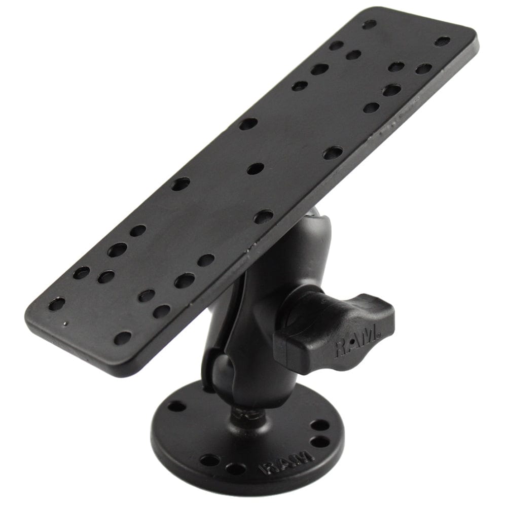 RAM Mount 1" Diameter Ball Mount w/Short Double Socket Arm, 6.25" x 2" Rectangle Base & 2.5" Round Base (AMPS Pattern) [RAM - B - 111U - A], Marine Electronics Mounts, RAM Mounting Systems, , , at Festive Water Paddlesports