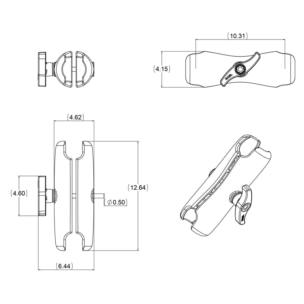 RAM Mount Double Socket Arm f/3.38" E Size Ball Bases [RAM - E - 201U], E Size, RAM Mounting Systems, , , at Festive Water Paddlesports
