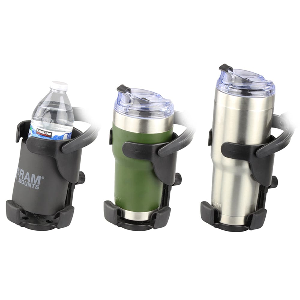 RAM Mount Level Cup XL Low Profile Mount w/Large Strap Clamp Base [RAP - B - 417 - 200 - 1 - 231Z - 2NUBU], Drink Cup Mounts, RAM Mounting Systems, , , at Festive Water Paddlesports