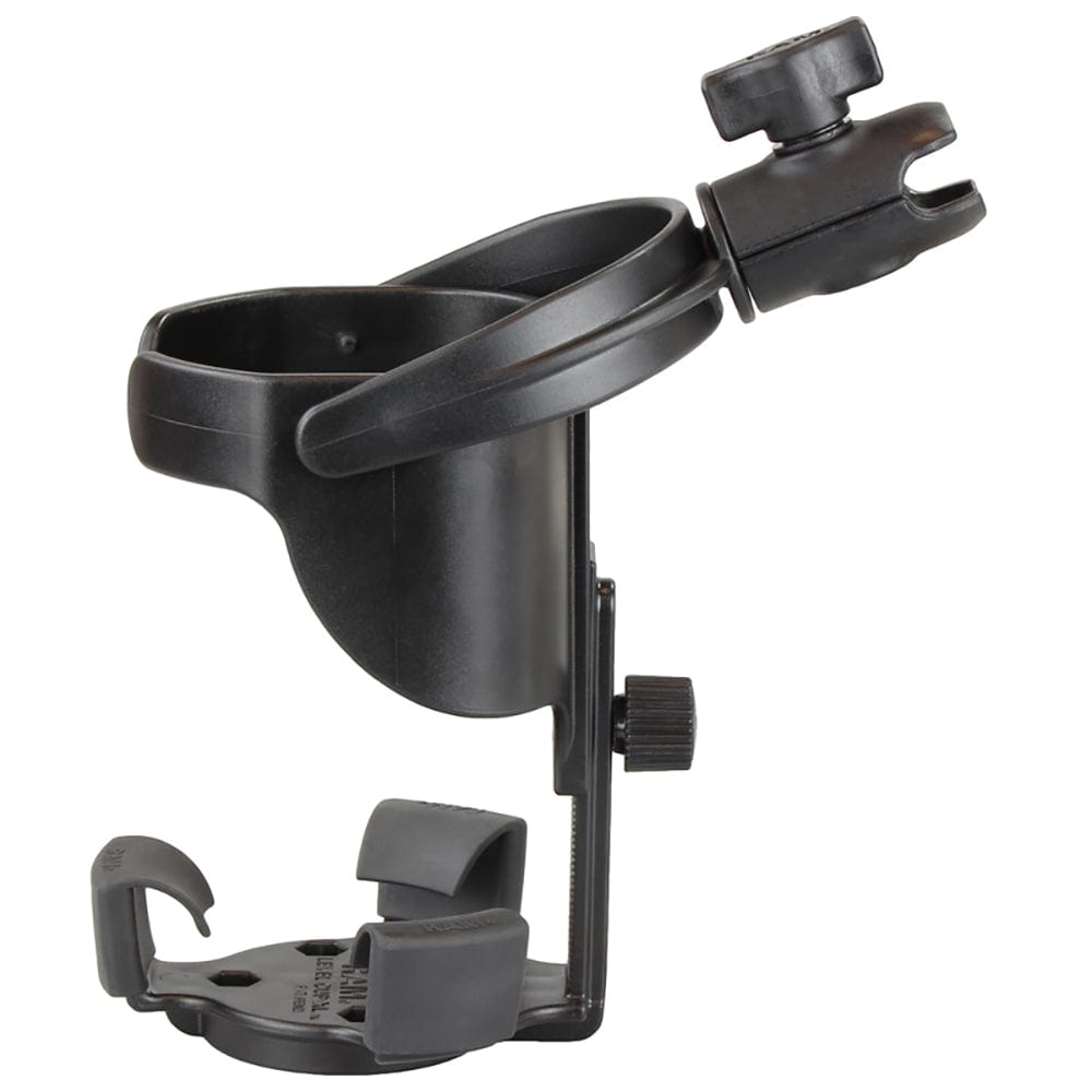RAM Mount Level Cup XL Low Profile Mount w/Large Strap Clamp Base [RAP - B - 417 - 200 - 1 - 231Z - 2NUBU], Drink Cup Mounts, RAM Mounting Systems, , , at Festive Water Paddlesports