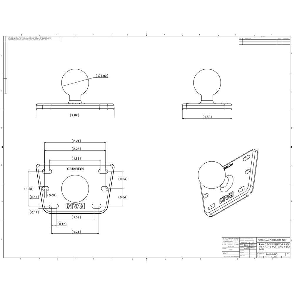 RAM Mount Motorcycle Brake/Clutch Cover w/1" Ball [RAM - B - 345U], B Size, RAM Mounting Systems, , , at Festive Water Paddlesports