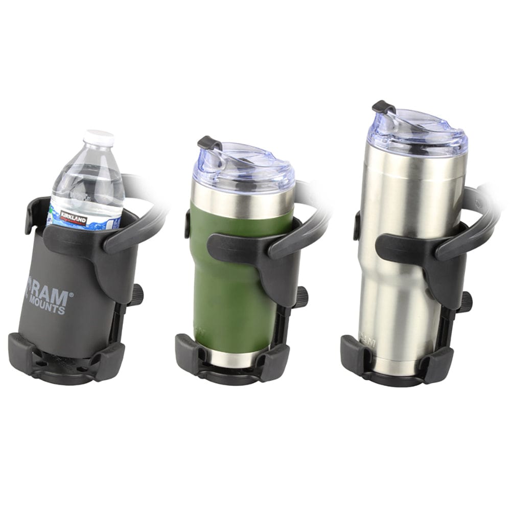 RAM Mount RAM Level Cup XL with Torque 3/4" 1" Diameter Rail Base and Short Arm [RAM - B - 408 - 75 - 1 - A - 417U], Drink Cup Mounts, RAM Mounting Systems, , , at Festive Water Paddlesports
