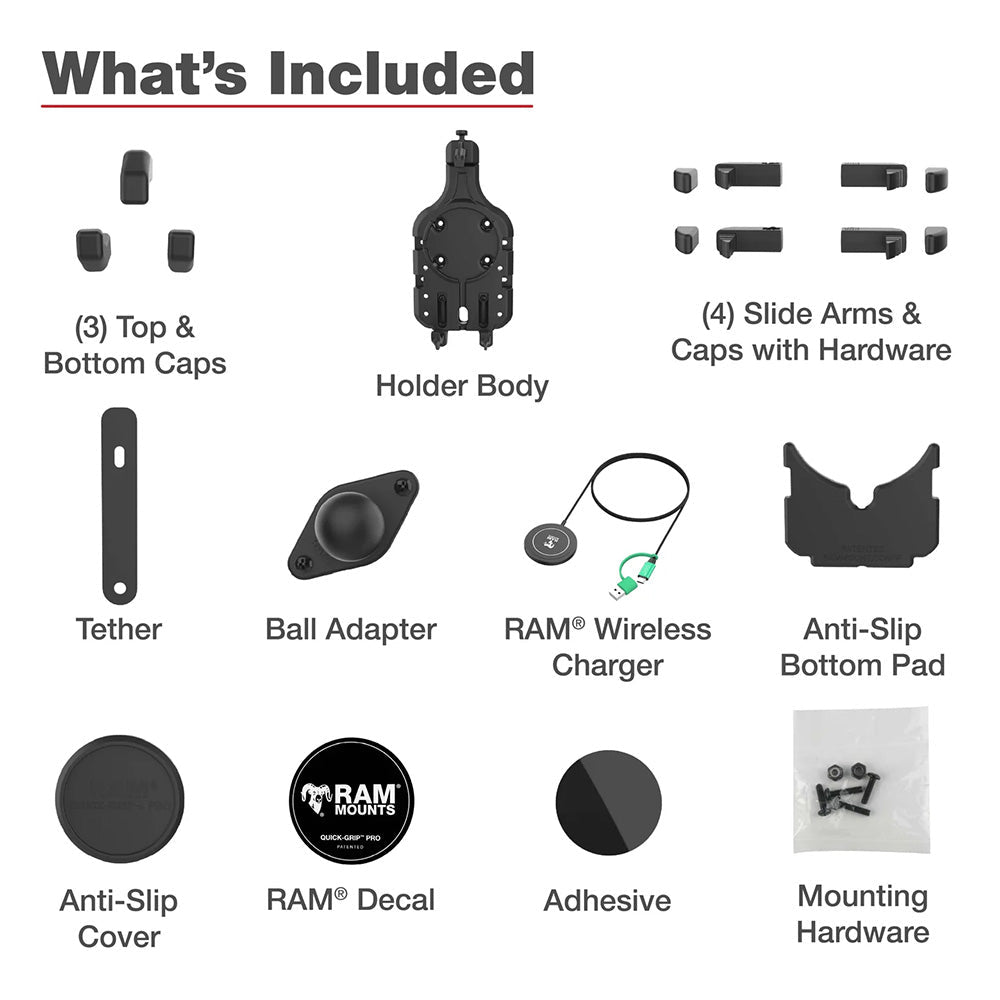 Ram Mount RAM Quick-Grip Pro w/Ball Qi2 15W Wireless Charger [RAM-HOL-PD5B-W2MU], Cell Phone Mounts, RAM Mounting Systems, at Festive Water Paddlesports