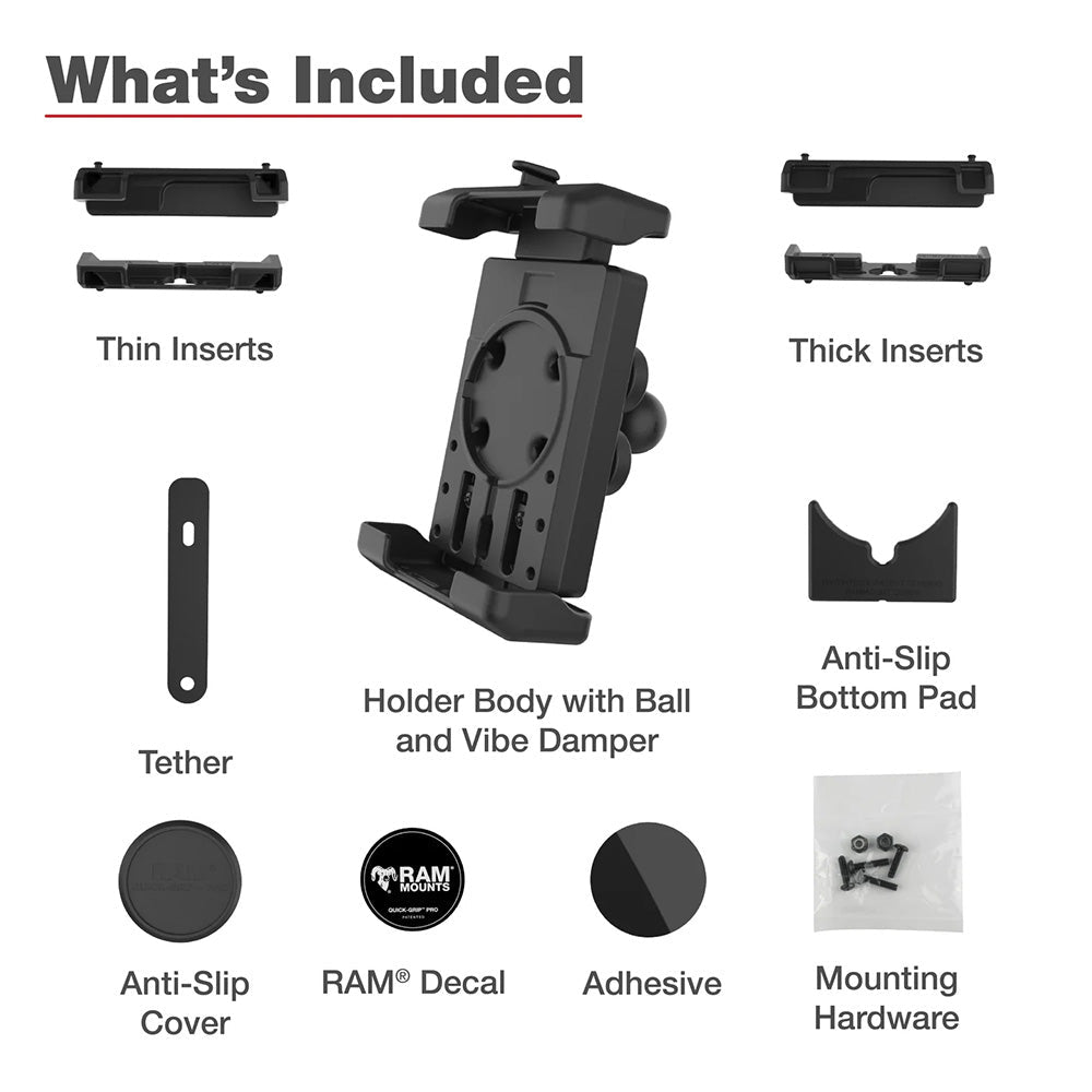 Ram Mount RAM Quick-Grip Pro XL Phone Holder w/Ball Vibration Damper [RAM-HOL-PD7BVU], Cell Phone Mounts, RAM Mounting Systems, at Festive Water Paddlesports