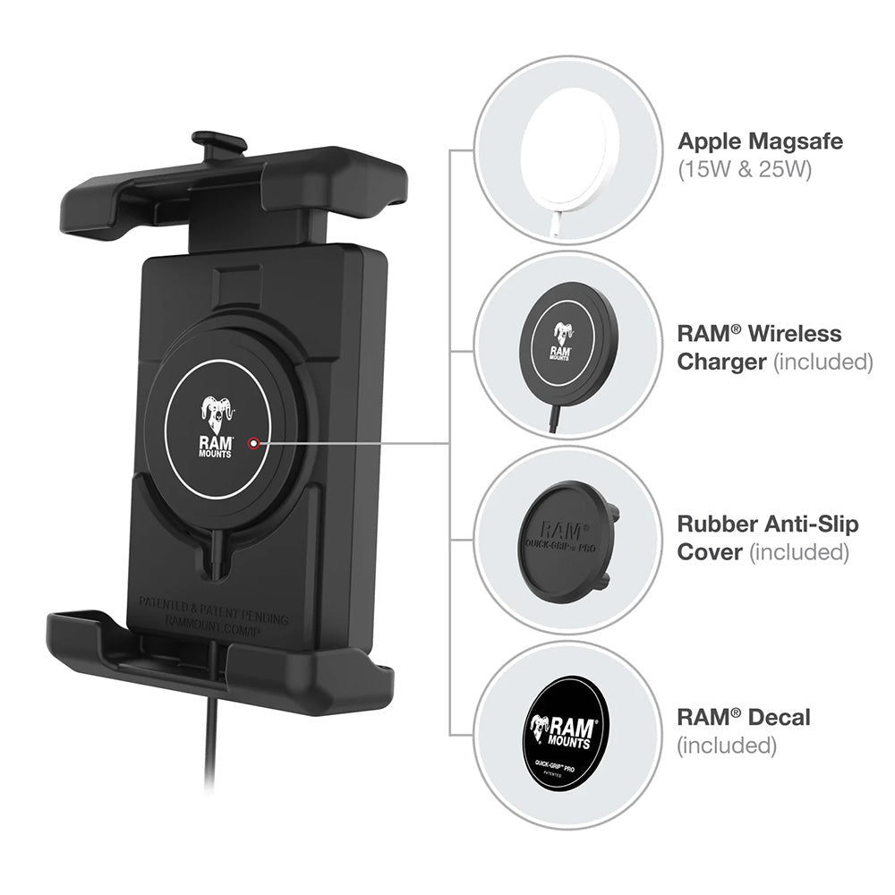 Ram Mount RAM Quick-Grip Pro XL w/Ball Qi2 15W Wireless Charger [RAM-HOL-PD7B-W2MU], Cell Phone Mounts, RAM Mounting Systems, at Festive Water Paddlesports