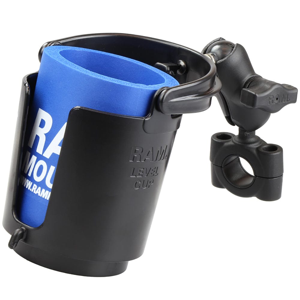 Rail Base with 1" Ball, SHORT Arm and Level Cup [RAM - B - 408 - 75 - 1 - A - 132U], Drink Cup Mounts, RAM Mounting Systems, , , at Festive Water Paddlesports