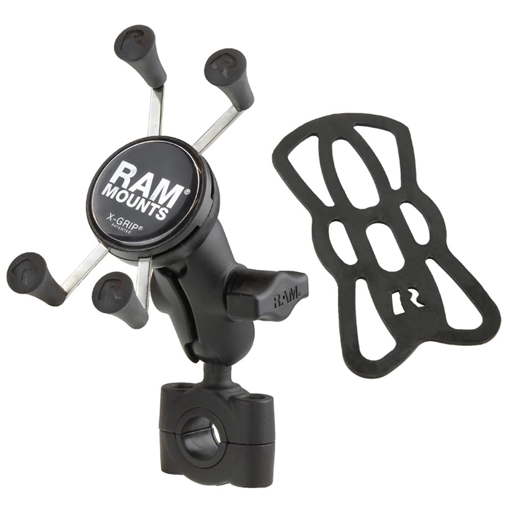 RAM Mount RAM Torque 3/4" - 1" Diameter Handlebar/Rail Base with 1" Ball, Short Arm and X - Grip for Phones [RAM - B - 408 - 75 - 1 - A - UN7U], Cell Phone Mounts, RAM Mounting Systems, , , at Festive Water Paddlesports