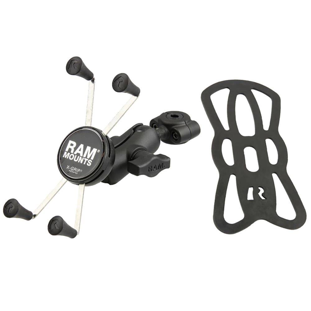 RAM Mount RAM Torque 3/8" - 5/8" Diameter Mini Rail Base with 1" Ball, Short Arm and X - Grip for Larger Phones [RAM - B - 408 - 37 - 62 - A - UN10], Cell Phone Mounts, RAM Mounting Systems, , , at Festive Water Paddlesports