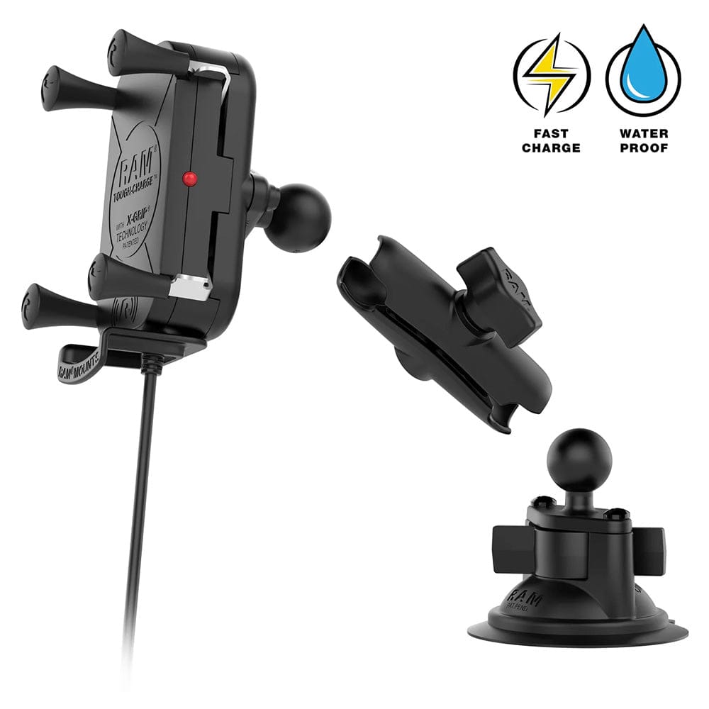 RAM Mount RAM Tough - Charge 15W Wireless Charging Suction Cup Mount [RAM - B - 166 - UN12W - 1], Cell Phone Mounts, RAM Mounting Systems, , , at Festive Water Paddlesports