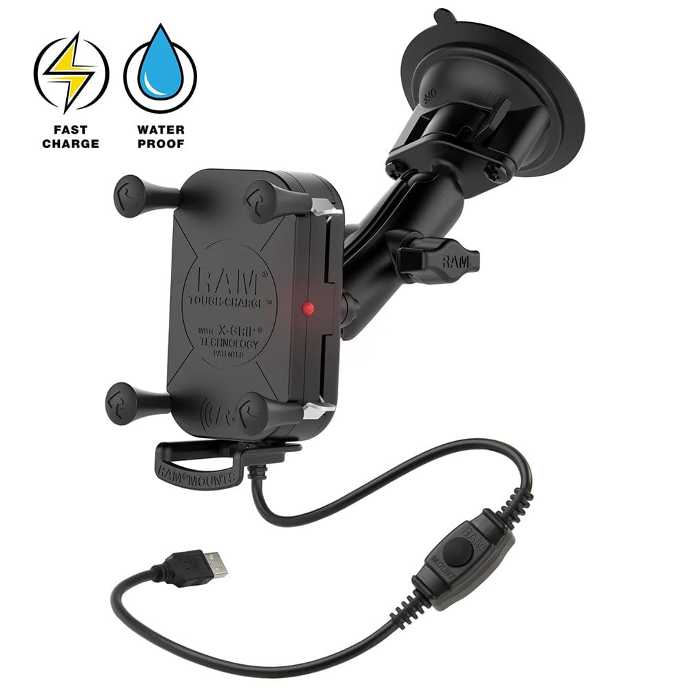 RAM Mount RAM Tough - Charge 15W Wireless Charging Suction Cup Mount [RAM - B - 166 - UN12W - 1], Cell Phone Mounts, RAM Mounting Systems, , , at Festive Water Paddlesports