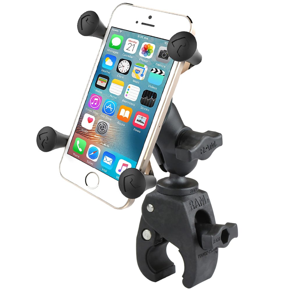 RAM Mount Small Tough - Claw Base w/Short Double Socket Arm and Universal X - Grip Cell/iPhone Cradle [RAM - B - 400 - A - HOL - UN7BU], Rail/Handle Bar Mounts, RAM Mounting Systems, , , at Festive Water Paddlesports
